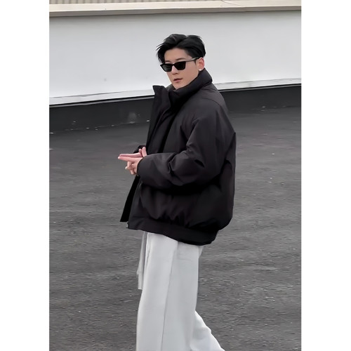 黑色飛行夾克羽絨服男款廓形短款工裝外套cleanfit美式痞帥棒球服 黑色飛行夾克羽絨服男款廓形短款工裝外套cleanfit美式痞帥棒球服