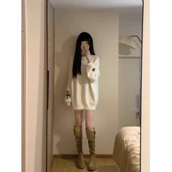 美式潮牌寬鬆慵懶風仿水貂毛毛衣豹紋十字架加厚馬海毛針織衫上衣