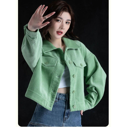 燈芯絨短外套休閒襯衫女裝秋冬款條絨上衣長袖小個子氣質開衫百搭 燈芯絨短外套休閒襯衫女裝秋冬款條絨上衣長袖小個子氣質開衫百搭