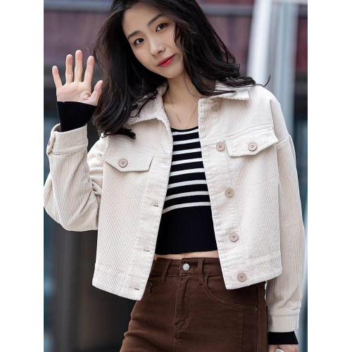燈芯絨短外套休閒襯衫女裝秋冬款條絨上衣長袖小個子氣質開衫百搭 燈芯絨短外套休閒襯衫女裝秋冬款條絨上衣長袖小個子氣質開衫百搭