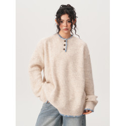 BWKA小衆設計感亨利領針織衫女男秋冬復古氛圍感寬鬆套頭毛衣情侶