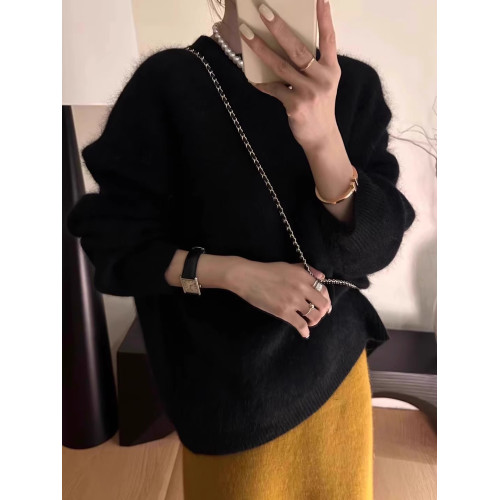 歐貨高級感葡萄紫色水貂絨毛衣女秋冬軟糯慵嬾風內搭浣熊絨針織衫