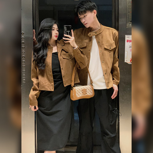 情侶裝秋冬小衆高級感美式復古短款外套女2023新款潮流機車服夾克 情侶裝秋冬小衆高級感美式復古短款外套女2023新款潮流機車服夾克