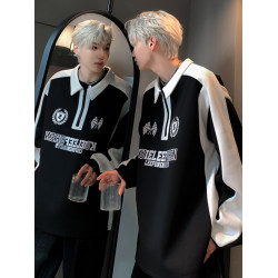 polo衫衛衣男秋冬半拉鍊馬甲高街賽車服情侶款設計感潮牌重磅外套