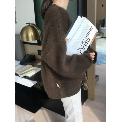 法式軟糯風黑色毛衣女秋冬加厚寬鬆慵嬾外穿高級感水貂絨針織上衣