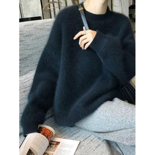 法式軟糯風黑色毛衣女秋冬加厚寬鬆慵嬾外穿高級感水貂絨針織上衣