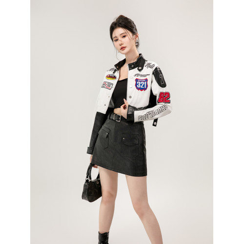 機車服外套女美式短款賽車服秋裝新款皮衣夾克街頭風賽車棒球服潮 機車服外套女美式短款賽車服秋裝新款皮衣夾克街頭風賽車棒球服潮