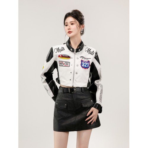 機車服外套女美式短款賽車服秋裝新款皮衣夾克街頭風賽車棒球服潮 機車服外套女美式短款賽車服秋裝新款皮衣夾克街頭風賽車棒球服潮