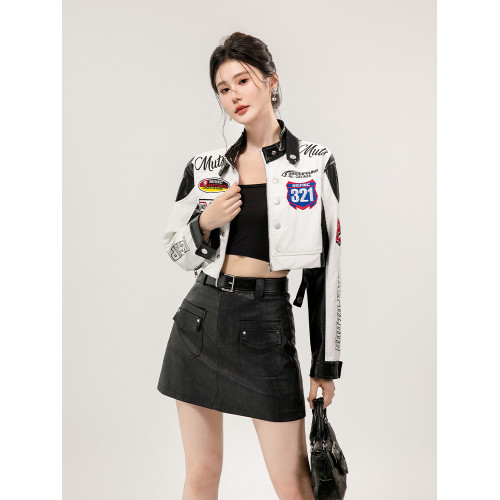 機車服外套女美式短款賽車服秋裝新款皮衣夾克街頭風賽車棒球服潮 機車服外套女美式短款賽車服秋裝新款皮衣夾克街頭風賽車棒球服潮