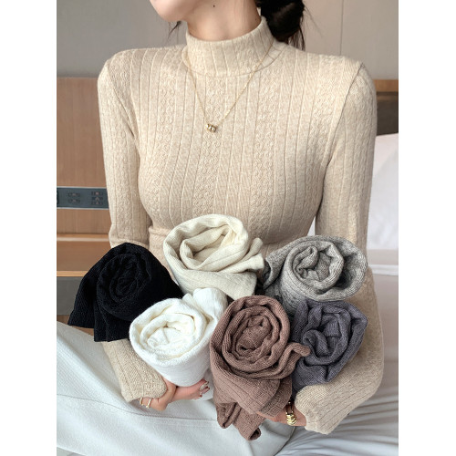 秋冬加絨毛衣女加厚一體絨內搭大碼半高領針織打底衫修身保暖上衣