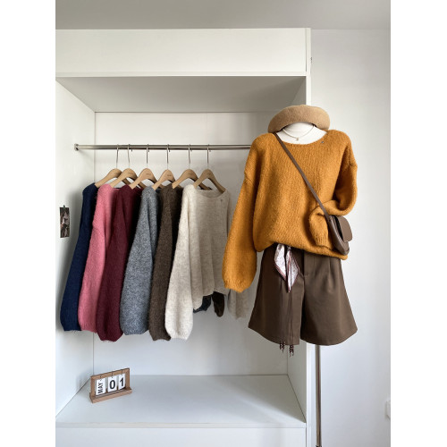 韓系簡約純色百搭圓領針織毛衣女2025年秋冬新款寬松顯瘦小衆上衣