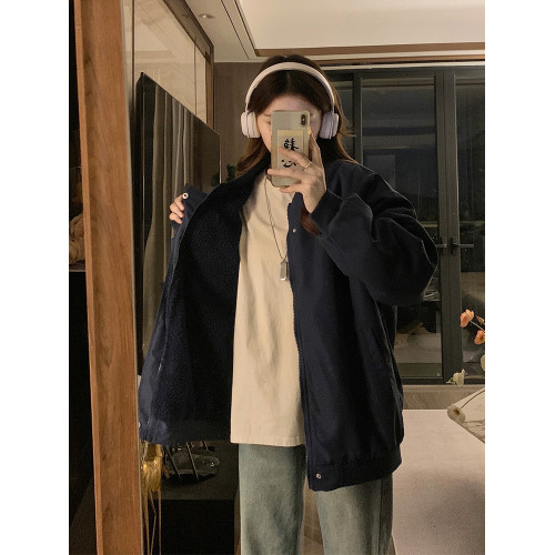 開春加厚羊羔毛絨棒球服外套女2025秋冬季新款情侶裝百搭夾克棉衣 開春加厚羊羔毛絨棒球服外套女2025秋冬季新款情侶裝百搭夾克棉衣