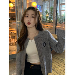 開衫外套女初秋2025年新款秋冬外搭灰色毛衣學院風針織衫短款上衣