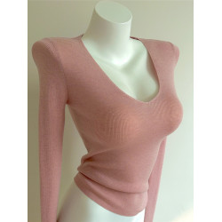 Bi入剛需款！含羊毛V領針織打底衫 女 修身顯瘦純色秋冬長袖上衣