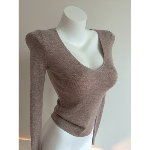 Bi入剛需款!含羊毛V領針織打底衫 女 修身顯瘦純色秋冬長袖上衣 Bi入剛需款!含羊毛V領針織打底衫 女 修身顯瘦純色秋冬長袖上衣