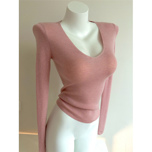 Bi入剛需款!含羊毛V領針織打底衫 女 修身顯瘦純色秋冬長袖上衣 Bi入剛需款!含羊毛V領針織打底衫 女 修身顯瘦純色秋冬長袖上衣