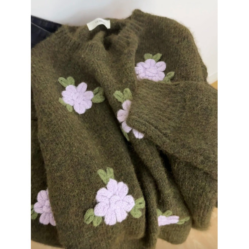 超有氛圍感韓系立體花朵刺綉毛衣女秋冬2025新款套頭針織衫上衣