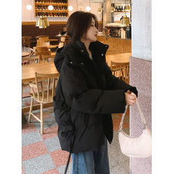 羽絨服女冬季2025新款加厚白鴨絨短款寬松連帽小個子時尚工裝外套