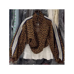 美式復古豹紋立領長袖短款外套女秋十三行新款2025小個子開衫上衣