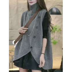 秋冬新款不規則大碼胖mm200斤寬松慵懶針織毛衣高領無袖馬甲外套