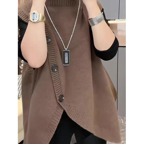 秋冬新款不規則大碼胖mm200斤寬松慵懶針織毛衣高領無袖馬甲外套