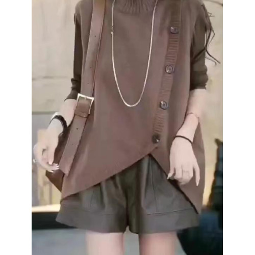 秋冬新款不規則大碼胖mm200斤寬松慵懶針織毛衣高領無袖馬甲外套