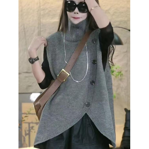 秋冬新款不規則大碼胖mm200斤寬松慵懶針織毛衣高領無袖馬甲外套