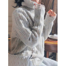 高領套頭麻花毛衣女秋冬2025新款溫柔慵懶風復古加厚寬松針織上衣