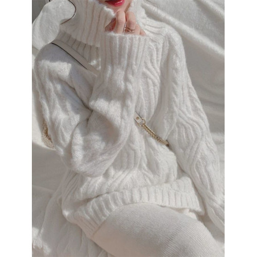 高領套頭麻花毛衣女秋冬2025新款溫柔慵懶風復古加厚寬松針織上衣