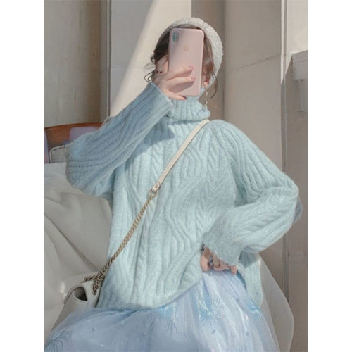 高領套頭麻花毛衣女秋冬2025新款溫柔慵懶風復古加厚寬松針織上衣