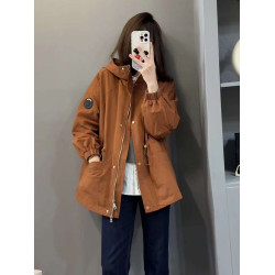 連帽沖鋒衣外套女加棉加厚中長款秋冬裝新款2025爆款顯瘦棉服上衣