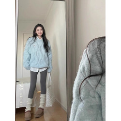 韓系軟糯圓領毛衣女秋冬季奶fufu寬松外穿慵懶風加厚針織麻花上衣