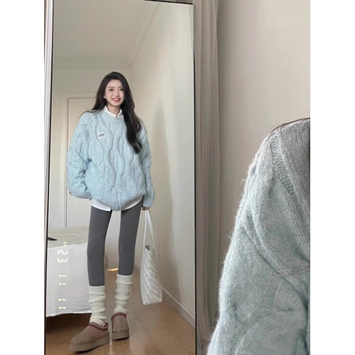韓系軟糯圓領毛衣女秋冬季奶fufu寬松外穿慵懶風加厚針織麻花上衣