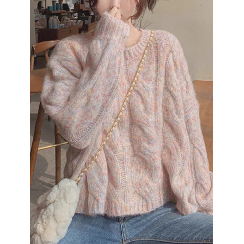 軟糯麻花毛衣女秋冬季新款加絨加厚外穿針織衫寬松短款小個子上衣