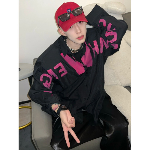 歐美hiphop設計感塗鴉撞色長袖襯衫男vibe高街復古痞帥墊肩外套潮 歐美hiphop設計感塗鴉撞色長袖襯衫男vibe高街復古痞帥墊肩外套潮