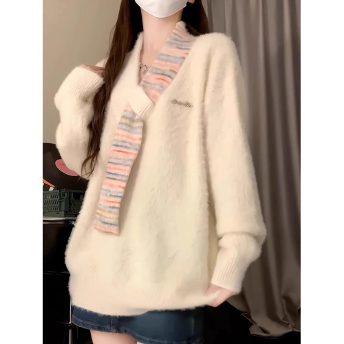 慵懶風軟糯v領白色毛衣女2025新款秋冬季寬松長袖針織上衣高級感