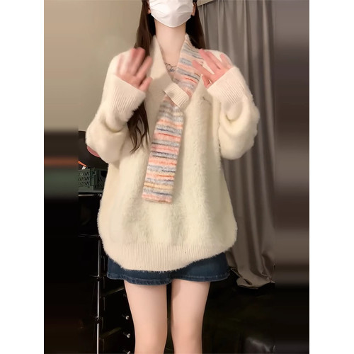 慵懶風軟糯v領白色毛衣女2025新款秋冬季寬松長袖針織上衣高級感