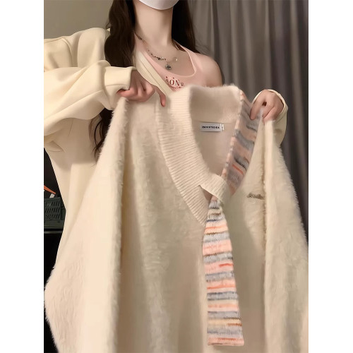 慵懶風軟糯v領白色毛衣女2025新款秋冬季寬松長袖針織上衣高級感