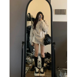 日系奶fufu麻花圓領毛衣女秋冬寬松慵懶風bf軟糯加厚針織衫外套潮