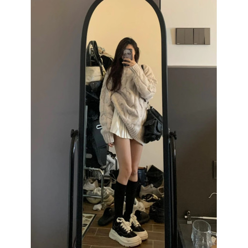 日系奶fufu麻花圓領毛衣女秋冬寬松慵懶風bf軟糯加厚針織衫外套潮