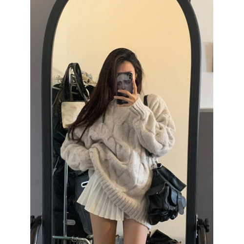 日系奶fufu麻花圓領毛衣女秋冬寬松慵懶風bf軟糯加厚針織衫外套潮