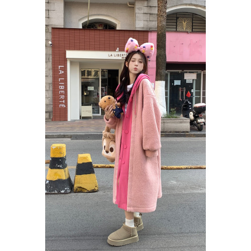 假兩件連帽棉服外套女裝冬季韓版2025新款設計感加絨加厚保暖大衣 假兩件連帽棉服外套女裝冬季韓版2025新款設計感加絨加厚保暖大衣