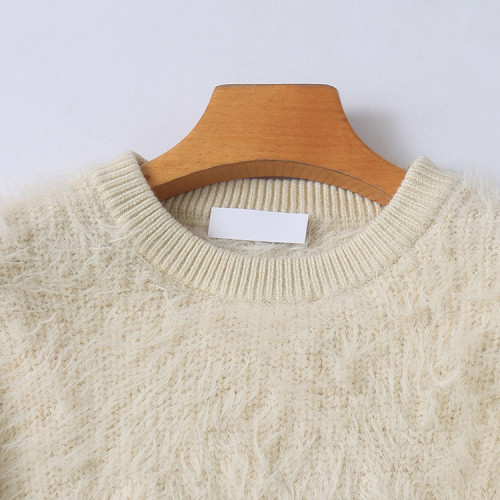 秋冬季女士毛衣圓領修身顯瘦高腰顯瘦洋氣百搭長袖保暖針織衫