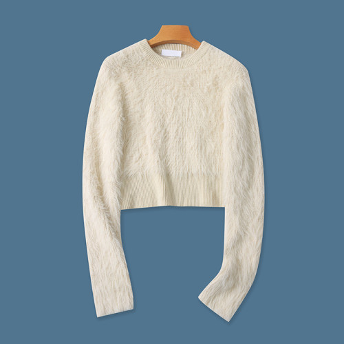 秋冬季女士毛衣圓領修身顯瘦高腰顯瘦洋氣百搭長袖保暖針織衫