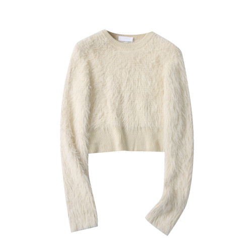 秋冬季女士毛衣圓領修身顯瘦高腰顯瘦洋氣百搭長袖保暖針織衫