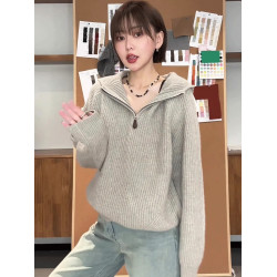 慵懶風秋冬半拉鍊連帽毛衣女款2024新款冬季爆款外穿寬松針織上衣