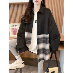 美式復古格子長袖襯衫外套女春秋冬設計感小衆中長款加絨加厚襯衣