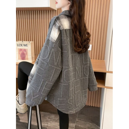 美式復古格子長袖襯衫外套女春秋冬設計感小衆中長款加絨加厚襯衣