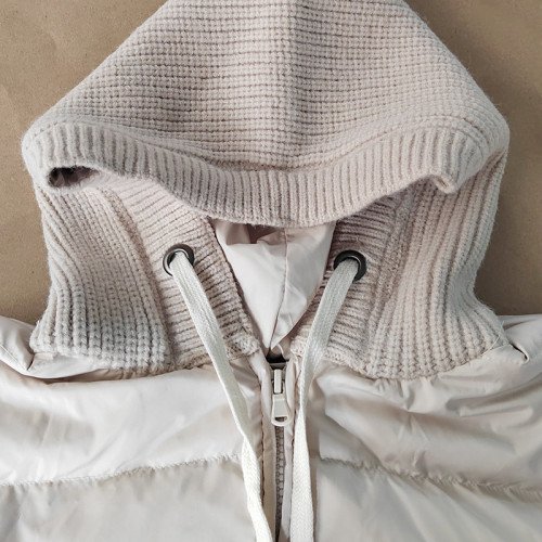 2024新款秋冬歐貨輕薄短款針織拼接連帽白鴨絨羽絨馬甲背心羽絨服