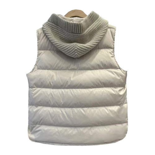 2024新款秋冬歐貨輕薄短款針織拼接連帽白鴨絨羽絨馬甲背心羽絨服